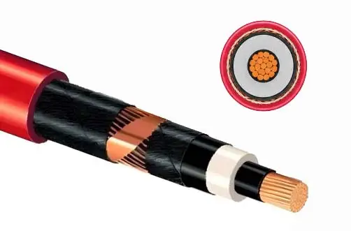 Cable N2XSY de media tensión con aislamiento XLPE y revestimiento de PVC con cubierta exterior roja