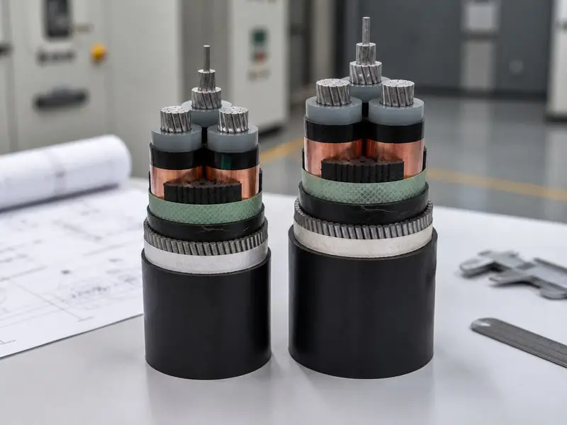 Comparaison de deux échantillons de câbles moyenne tension pour l'examen des spécifications 11 kV et 33 kV