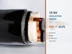 Prerje e vërtetë e kabllove 8,7/15 kV me faktorë përzgjedhjeje të izolimit EPR ose XLPE