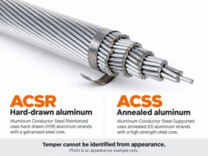 Conductor sample with labels distinguishing hard-drawn and annealed aluminum