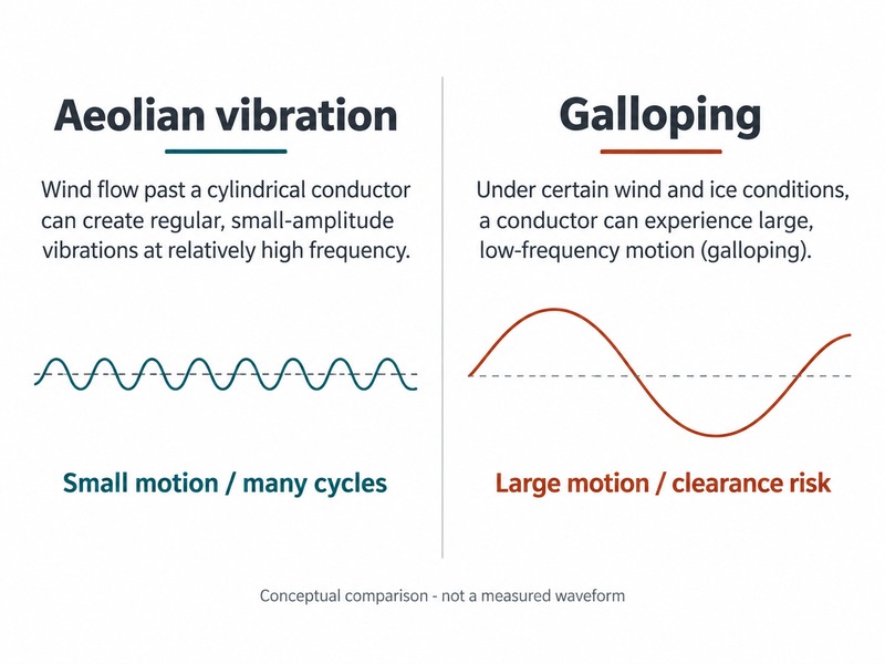Conceptual comparison of small rapid aeolian motion and larger slower galloping motion