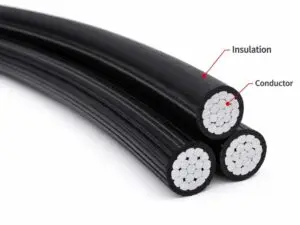 Three insulated stranded conductor ends with conductor and insulation callouts